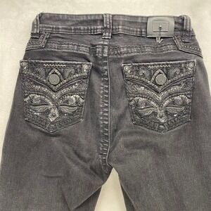 Western Blue Black Jeans Bootcut Rhinestone Embellished Denim Jeans Sz 26 - flaw